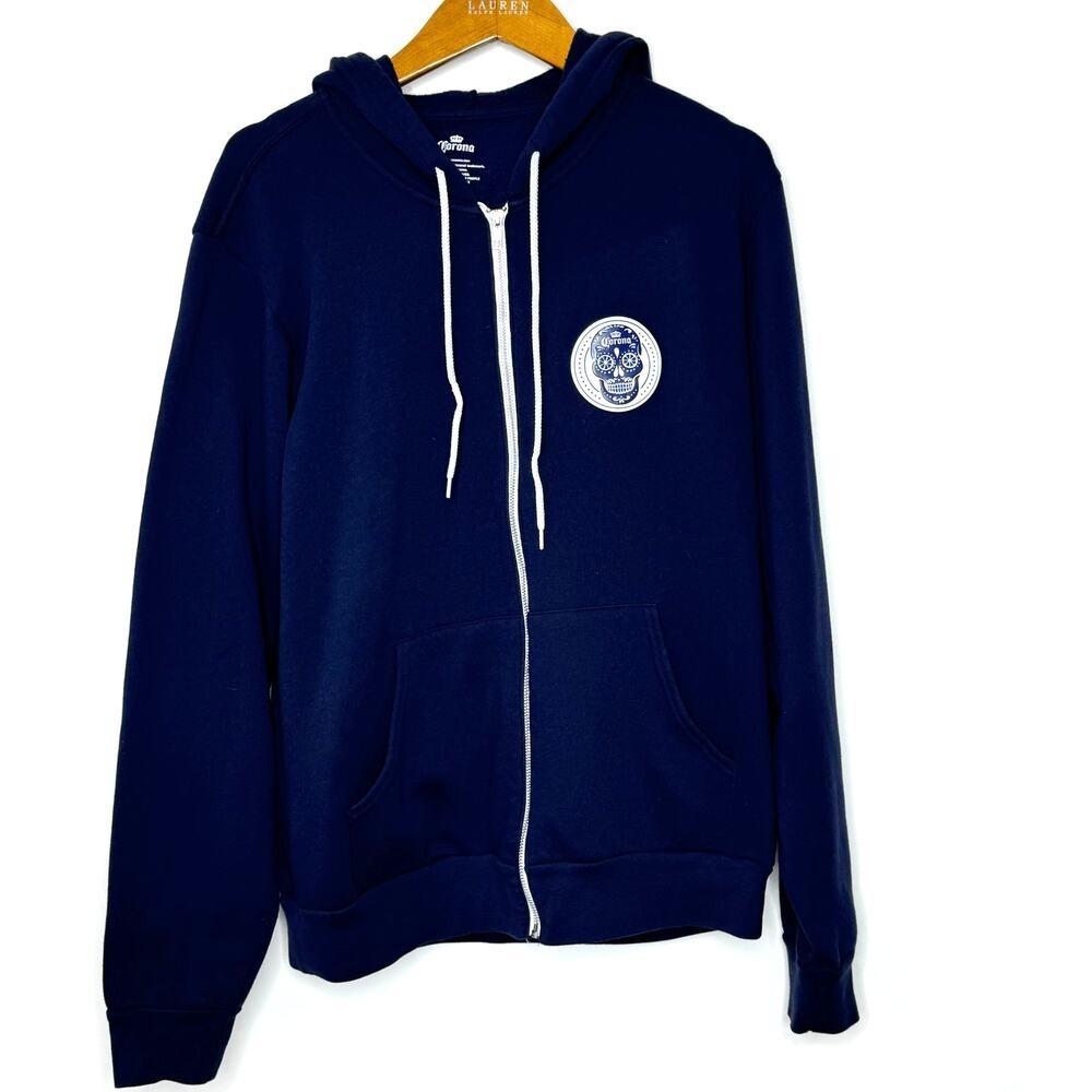 Corona Skull‎ zip front hoodie Size Large Blue